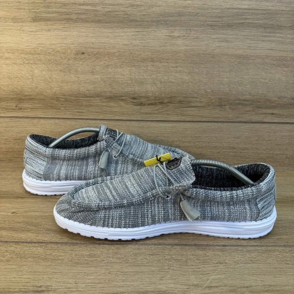 HEY DUDE SIZE 14 M GRANITE WHITE GRAY WALLY STRETCH MIX LIGHTWEIGHT LOAFERS NEW